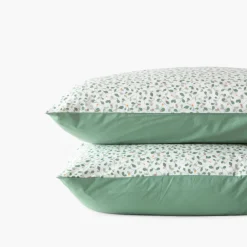 Carré Blanc Taie d'oreiller rectangulaire percale de coton Neo thym végétal| Taies D’oreiller