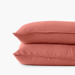 Carré Blanc Taie d'oreiller rectangulaire lin et coton lavé Songe terre cuite| Taies D’oreiller