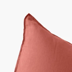 Carré Blanc Taie d'oreiller rectangulaire lin et coton lavé Songe terre cuite| Taies D’oreiller