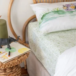 Carré Blanc Taie d'oreiller rectangulaire pur coton bio Safari|Enfant Linge De Litbio|Taies D'oreiller