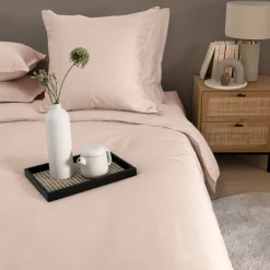 Carré Blanc Taie d'oreiller rectangulaire satin de coton jacquard pois et rayures Prestige nacre| Taies D’oreiller