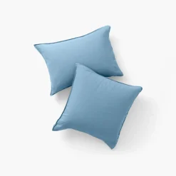Carré Blanc Taie d'oreiller rectangulaire lin lavé Songe bleu baltique| Taies D’oreiller
