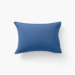 Carré Blanc Taie d'oreiller rectangulaire lin et coton lavé Songe bleu de chine| Taies D’oreiller