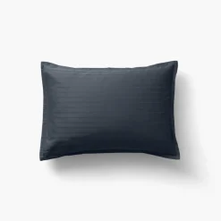 Carré Blanc Taie d'oreiller rectangulaire satin de coton jacquard pois et rayures Prestige bleu nuit| Taies D’oreiller