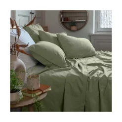 Carré Blanc Taie d'oreiller rectangulaire pur coton lavé biologique Souffle sauge| Taies D’oreiller