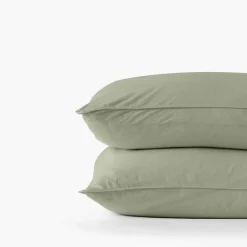 Carré Blanc Taie d'oreiller rectangulaire pur coton lavé biologique Souffle sauge| Taies D’oreiller