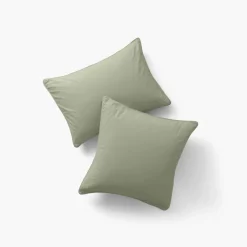 Carré Blanc Taie d'oreiller rectangulaire pur coton lavé biologique Souffle sauge| Taies D’oreiller