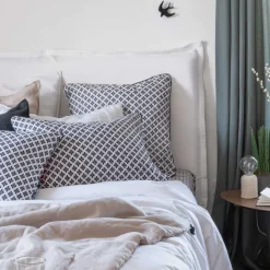 Carré Blanc Taie d'oreiller rectangulaire réversible percale de coton Azulejos| Taies D’oreiller