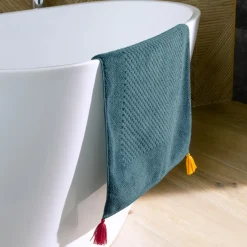 Carré Blanc Tapis de bain coton Eclats bleu pétrole| Tapis De Bain