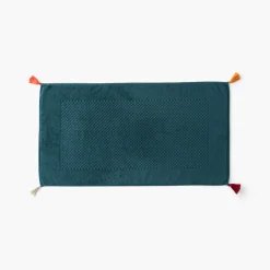 Carré Blanc Tapis de bain coton Eclats bleu pétrole| Tapis De Bain
