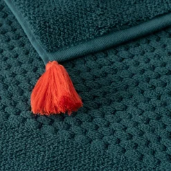 Carré Blanc Tapis de bain coton Eclats bleu pétrole| Tapis De Bain