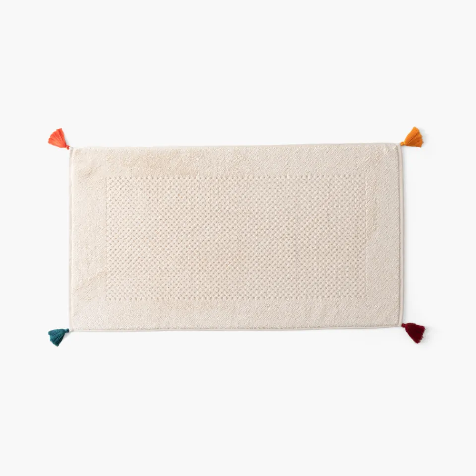 Carré Blanc Tapis de bain coton Eclats naturel| Tapis De Bain