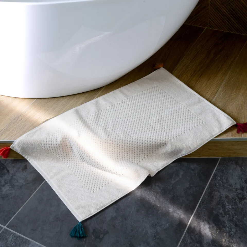 Carré Blanc Tapis de bain coton Eclats naturel| Tapis De Bain