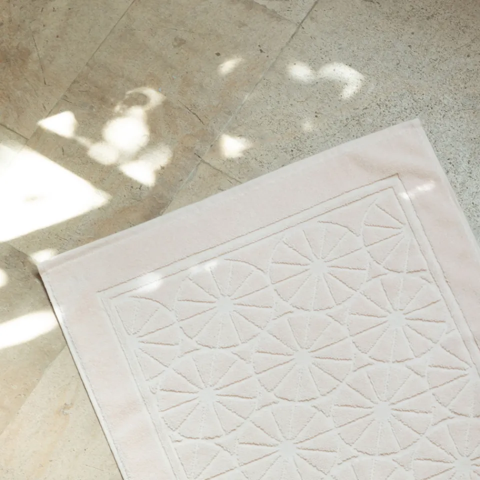 Carré Blanc Tapis de bain coton Lotus rosée| Tapis De Bain