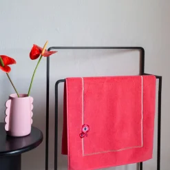 Carré Blanc Tapis de bain coton Rosella coquelicot| Tapis De Bain