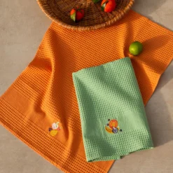 Carré Blanc Torchon coton nid d'abeille Joya orange| Torchons & Essuie-mains