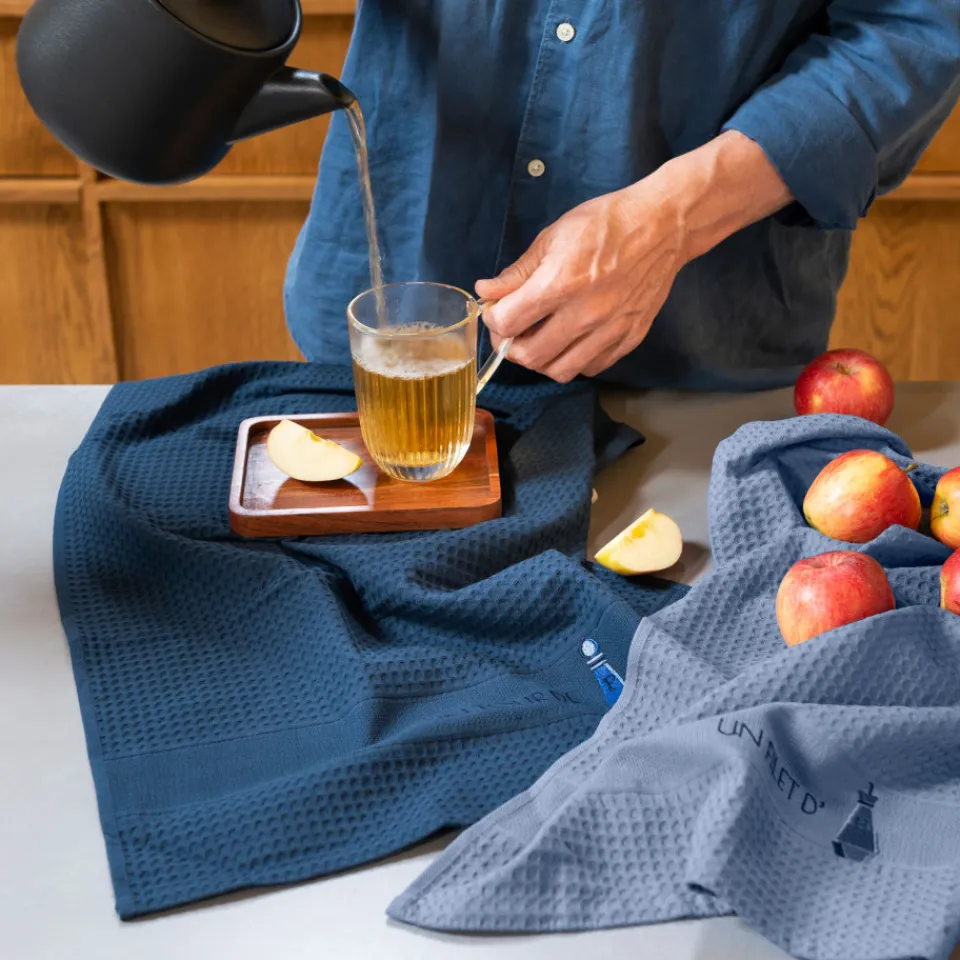 Carré Blanc Torchon coton nid d'abeille Saveurs indigo|Homme Torchons & Essuie-mains|Coffrets Cadeaux