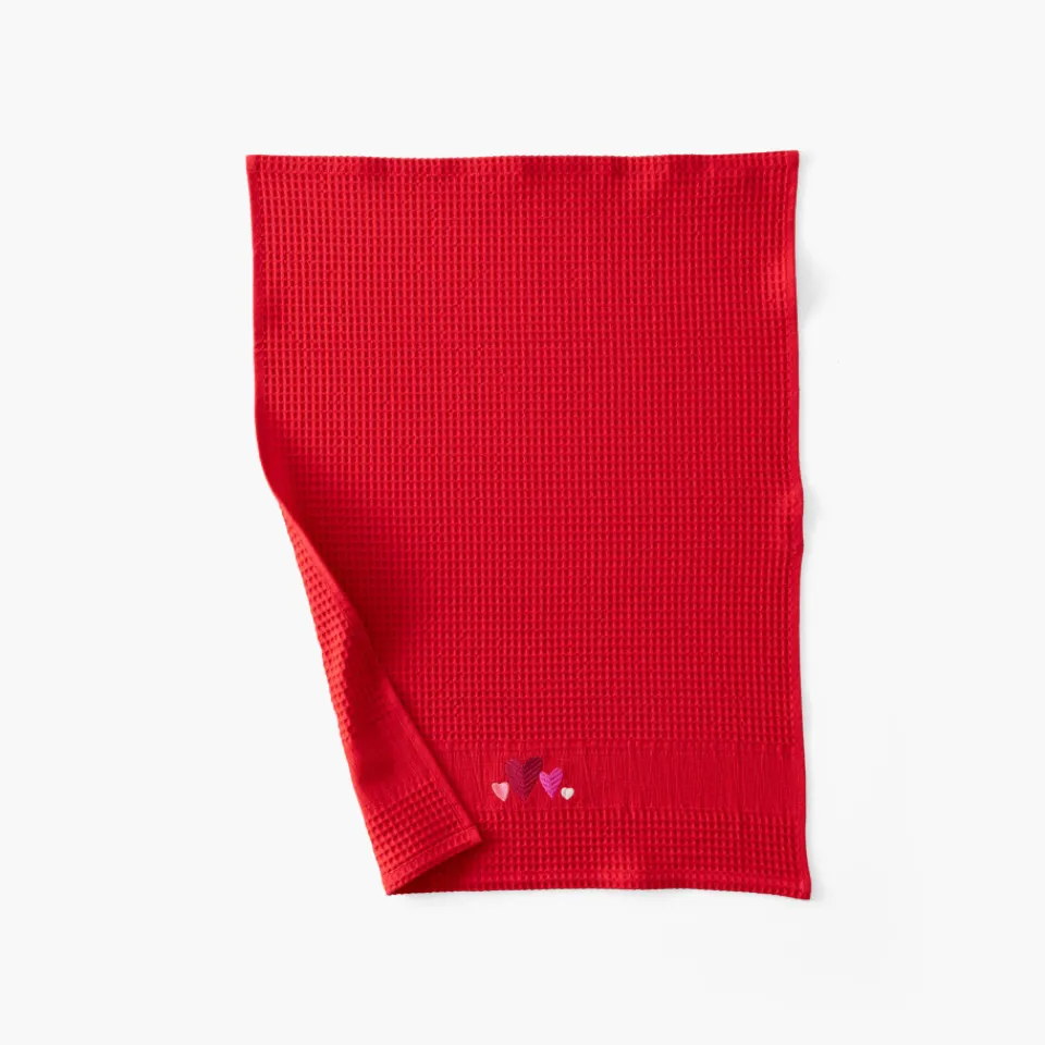 Carré Blanc Torchon coton nid d'abeille Aime rouge|Femme Torchons & Essuie-mains|Coffrets Cadeaux