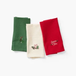 Carré Blanc Torchon coton nid d'abeille Tradition rouge| Torchons & Essuie-mains