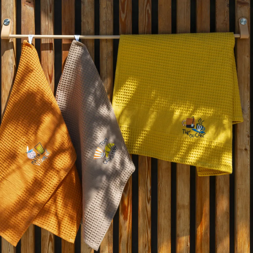 Carré Blanc Torchon coton nid d'abeille Tcafé rouille| Torchons & Essuie-mains