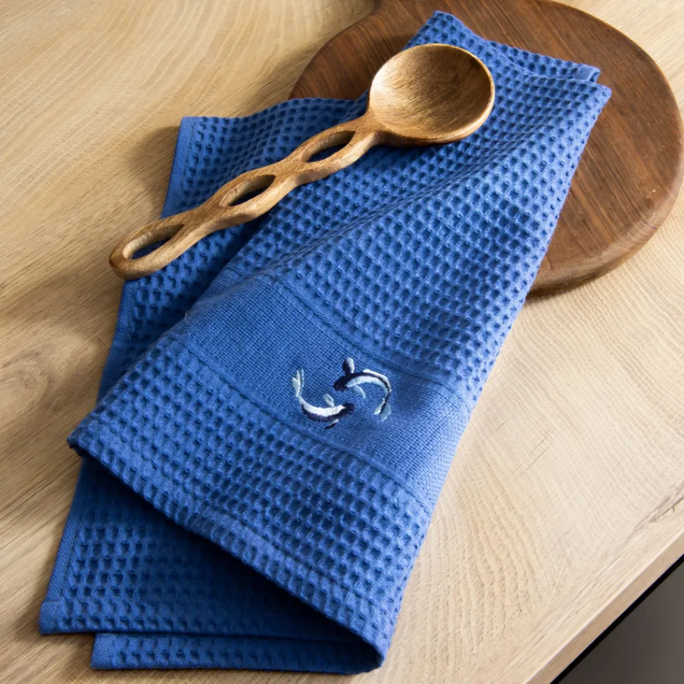 Carré Blanc Torchon coton nid d'abeille Symphony indigo| Torchons & Essuie-mains