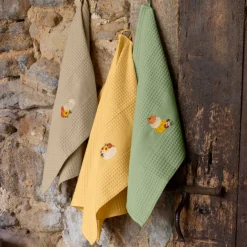 Carré Blanc Torchon coton nid d'abeille Patisson jaune| Torchons & Essuie-mains