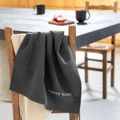 Carré Blanc Torchon de cuisine coton Signature charbon| Torchons & Essuie-mains