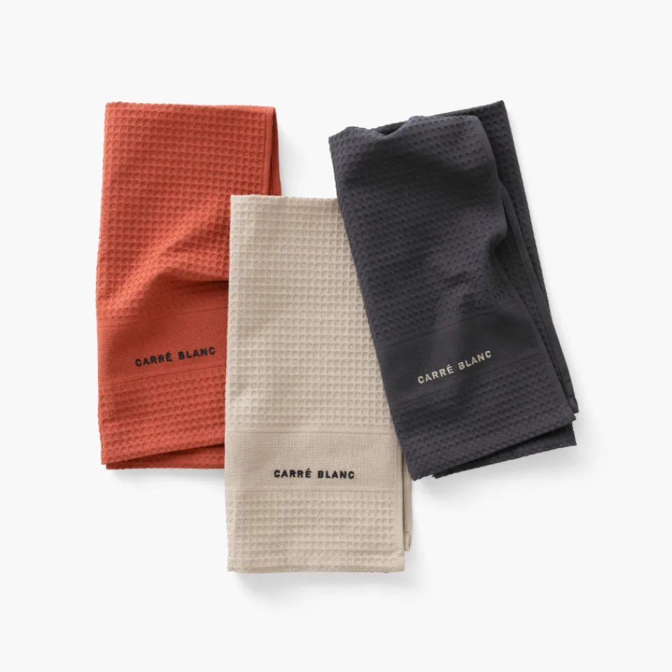 Carré Blanc Torchon de cuisine coton Signature grège|Femme Torchons & Essuie-mains|Coffrets Cadeaux