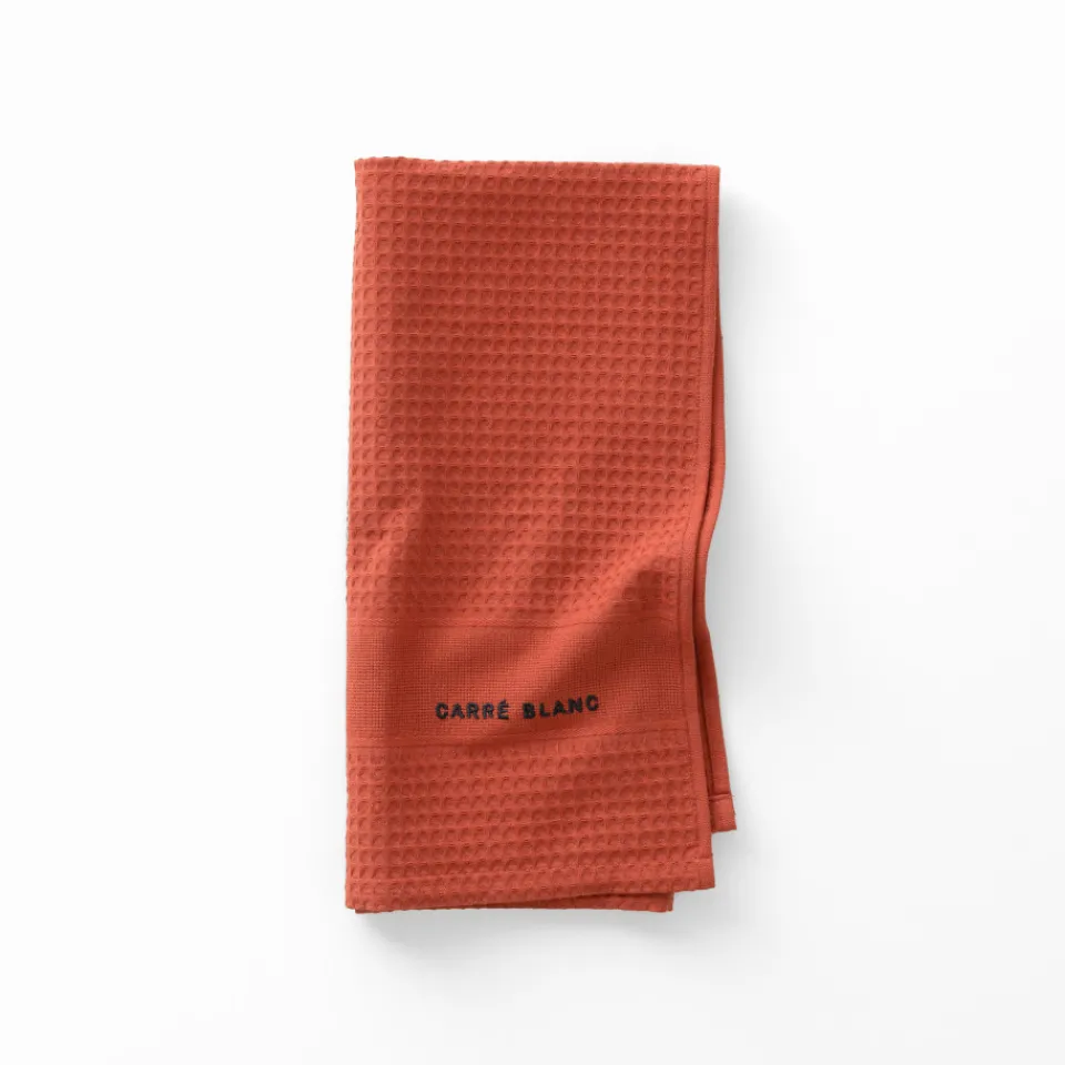 Carré Blanc Torchon de cuisine coton Signature terre cuite| Torchons & Essuie-mains