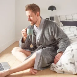 Carré Blanc Veste homme polaire col kimono Grizzli gris|Homme Coffrets Cadeaux|Robe De Chambre Homme